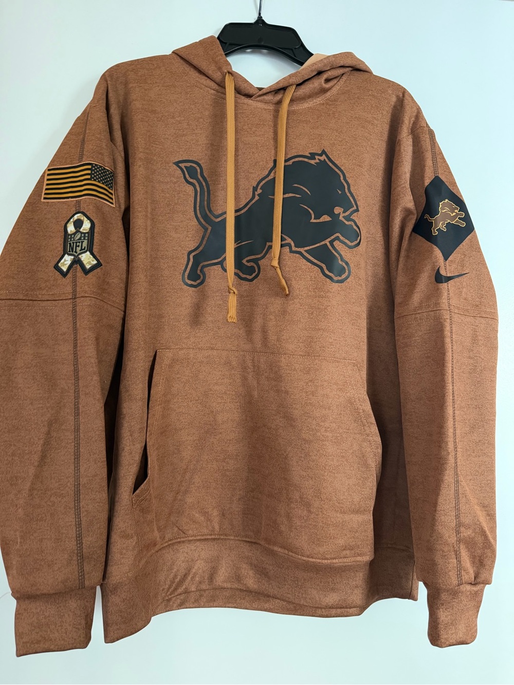 NFL Brown Detroit Lions Pullover Hoodie with Black Logo